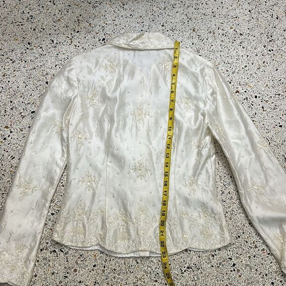 Marina by Marina Bresler 100% silk button down up blouse ivory beaded m medium - Picture 8 of 8